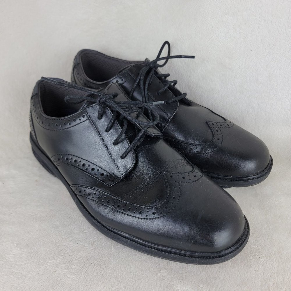 Nunn Bush Mens Comfort Gel Slip Resistant Black Leather Wingtip Oxford Shoes 9.5